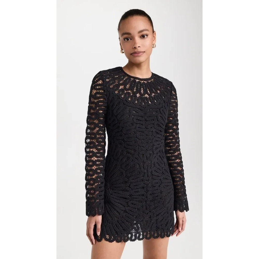 NWT Simkhai McCall Cage Dress Crochet Mini Dress Sz 4 Long Sleeve Black $845